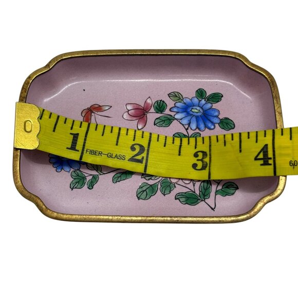 Vintage Hand-Painted Floral Pink Ceramic Trinket Tray With Gold Trim - Picture 7 of 7